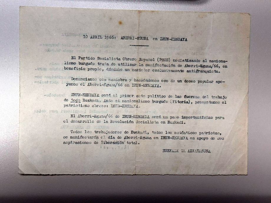 Euskal Abertzaletasunaren Museoa - Aberri Eguna 1966 - ETAren orri bolanderoa